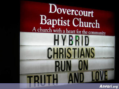 Hybrid Christians Run On Truth And Love - Funny Church Signs 