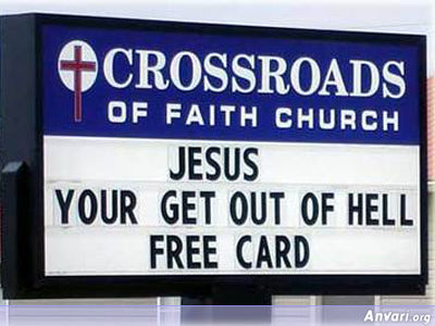 Jesus Get of out Hell Free Card - Funny Church Signs 