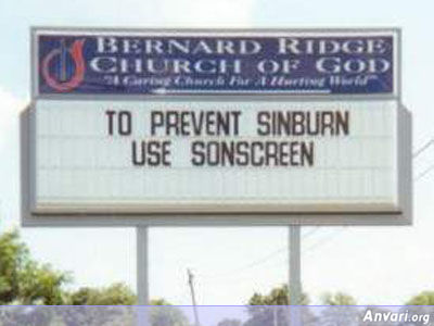 Prevent Sinburn - Funny Church Signs 