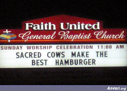Sacred Cows Hamburgers - Funny Church Signs 
