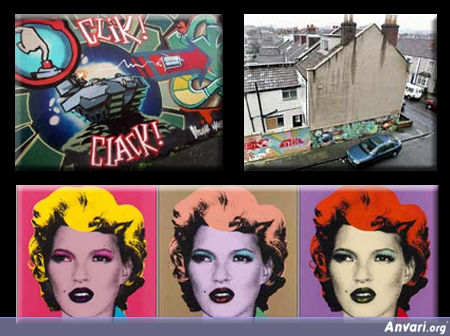 Banksy Mural With House And Kate Moss Ala Warhol - Street Art By Bansky 