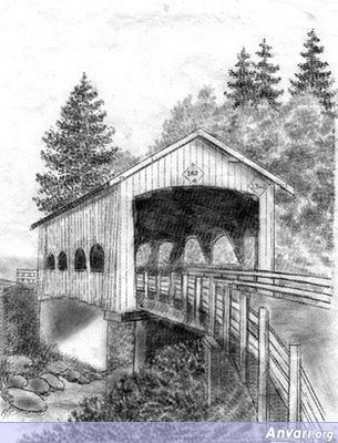 Rochester Covered Bridge Over Calapooia Creek - Typewritter ASCII Art 